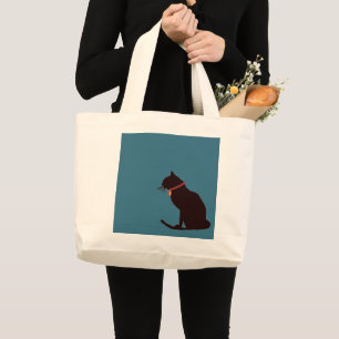 Grand Tote Bag Jumbo I Love Cats Blue and White Graphic Fourre-to