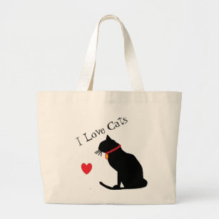 Grand Tote Bag Jumbo I Love Cats Red Heart Et White Graphic Fourr