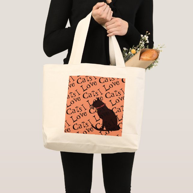 Grand Tote Bag Jumbo I Love Cats Tangerine et White Graphic Fourr (Devant (produit))