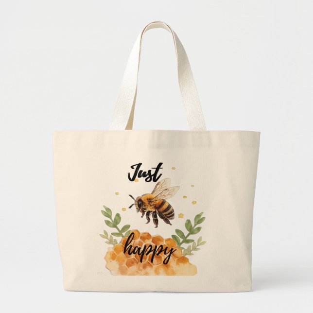 Grand Tote Bag Just Bee Happy - Aquarelle (Devant)