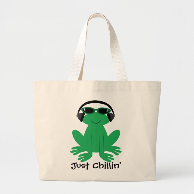 Grand Tote Bag Juste grenouille de Chillin avec des écouteurs et (Devant)