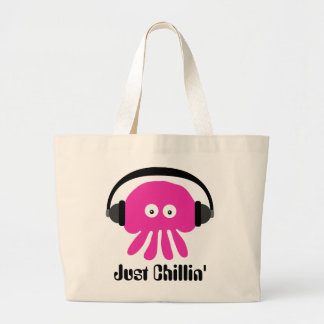 Grand Tote Bag Juste méduses roses de Chillin avec des écouteurs