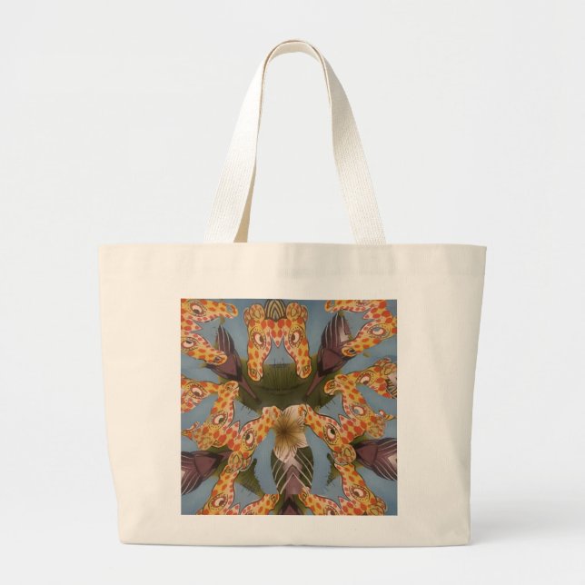 Grand Tote Bag Kaleidoscope Giraffe Mandala : Safari Art Abstrait (Devant)