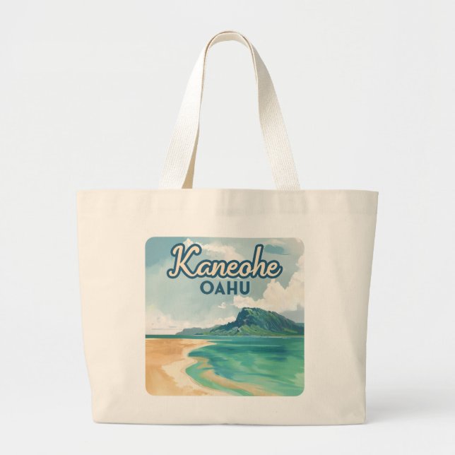 Grand Tote Bag Kaneohe Sandbar Oahu Hawaii Retro (Devant)