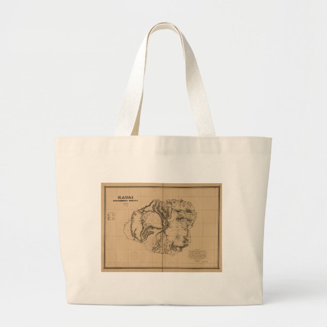 Grand Tote Bag Kauai, 1878, carte vintage d'Hawaï (Devant)
