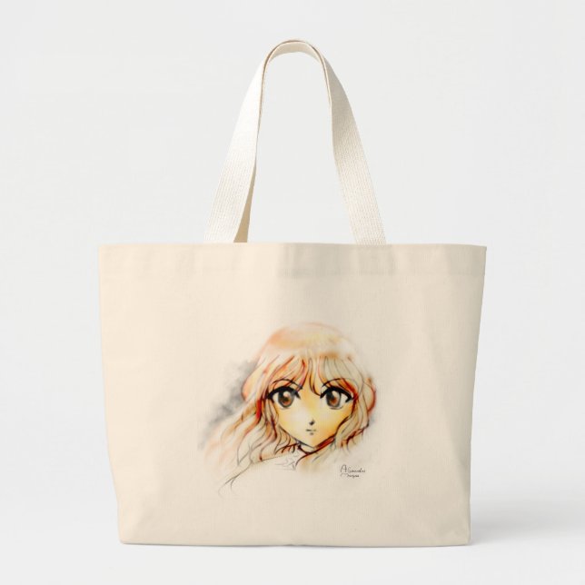 Grand Tote Bag Kawaii de yeux de croquis de fille d'Anime de (Devant)