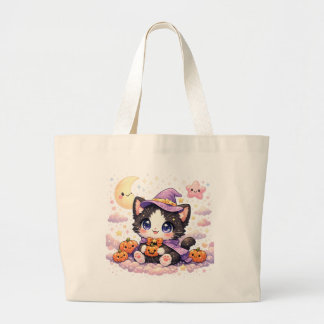 Grand Tote Bag Kawaii Sorcière Cloud Kitty 