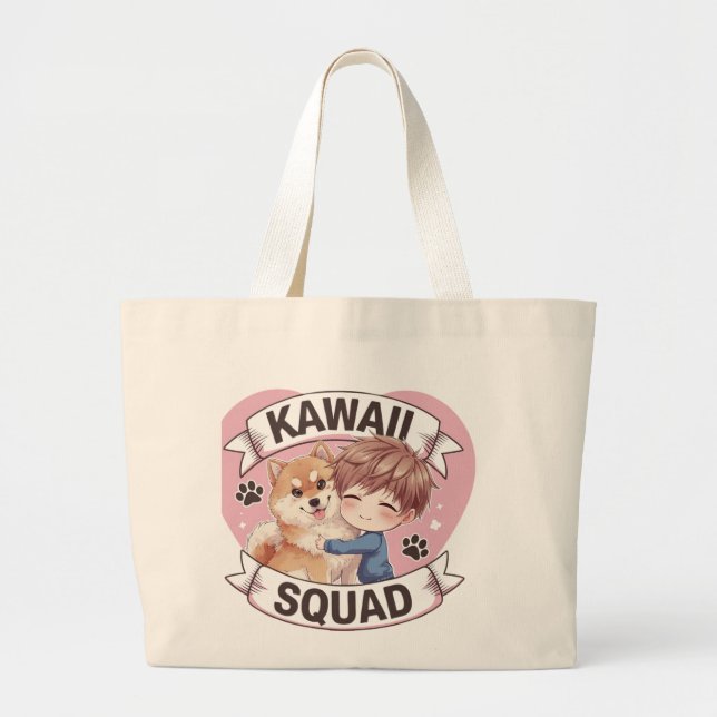 Grand Tote Bag Kawaii Squad Shiba Inu Amoureux des chiens Chibi A (Devant)