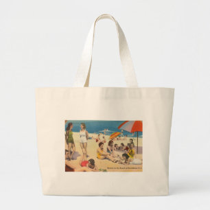 Grand Tote Bag Keansburg, Rive NJ - Scène Vintage de plage de sab