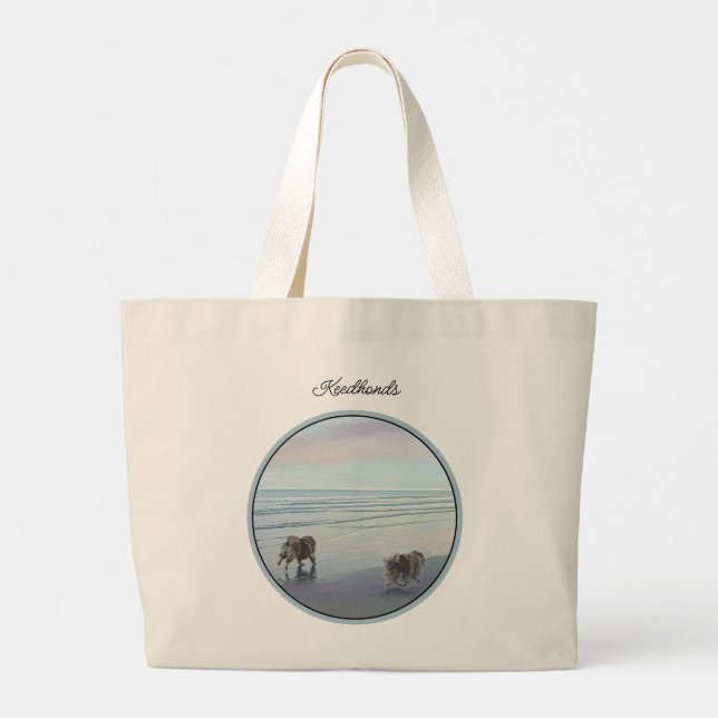 Grand Tote Bag Keeshonds Peinture Seashore Beach Art original chi (Dos)