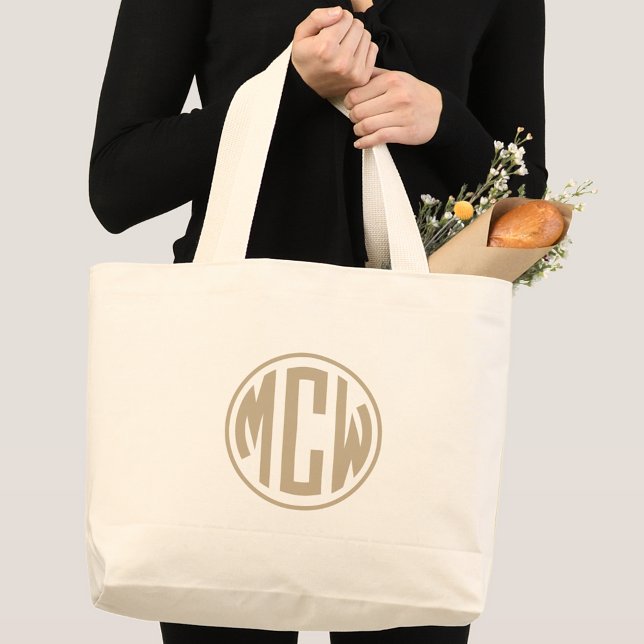 Grand Tote Bag Khaki 3 Initiale Cercle Monogramme Police DIY Fond (Créateur téléchargé)