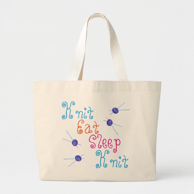 Grand Tote Bag Knit Eat Sleep Knit avec fil et aiguilles de trico (Devant)