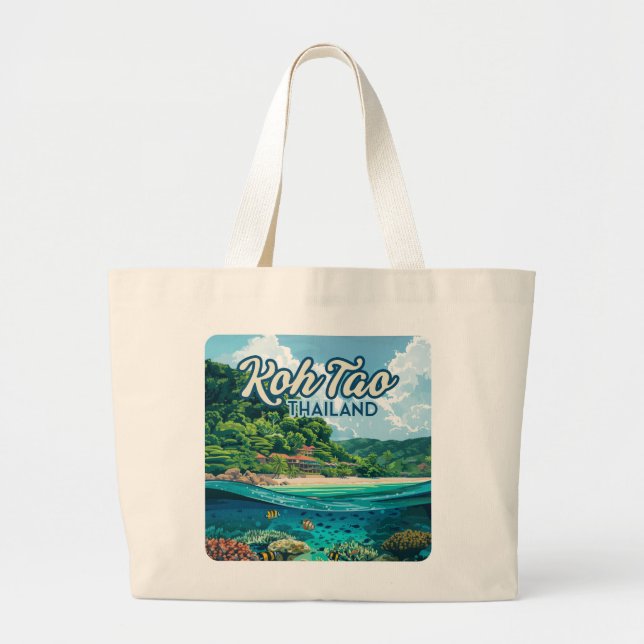 Grand Tote Bag Koh Tao Thaïlande Asie Plage de plongée sous-marin (Devant)