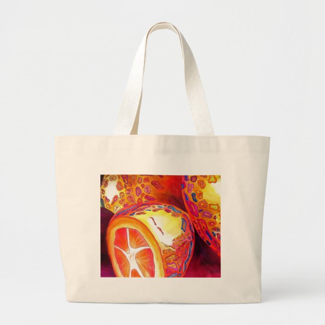 Grand Tote Bag Kumquats agrumes oranges aquarelles fruits art (Devant)