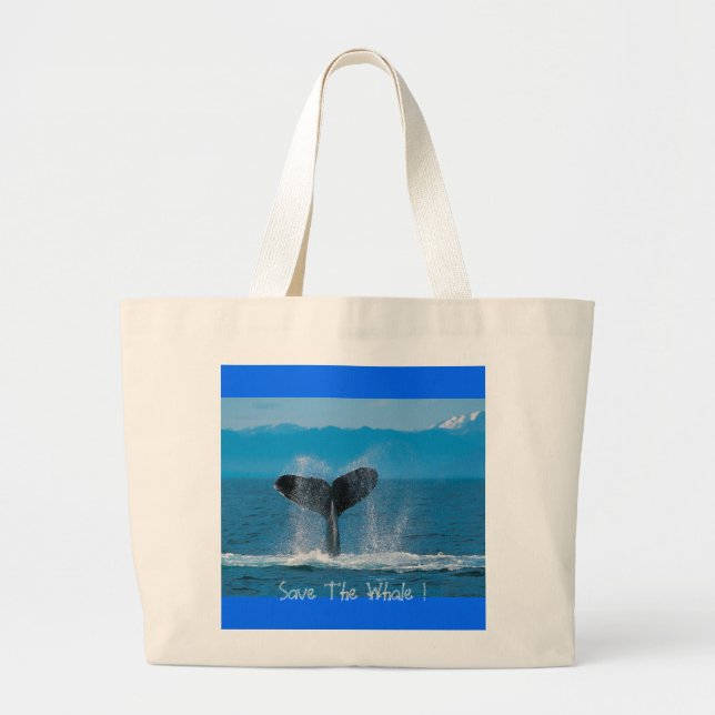 Grand Tote Bag La baleine de bosse, sauvent la baleine ! (Devant)