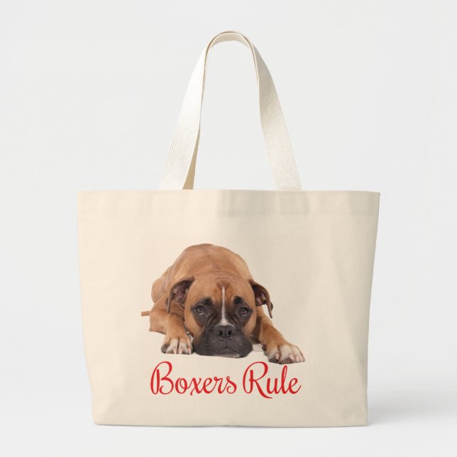 Grand Tote Bag La Boxe Des Boxes Rouges De Chiots Brown Et Blancs (Devant)