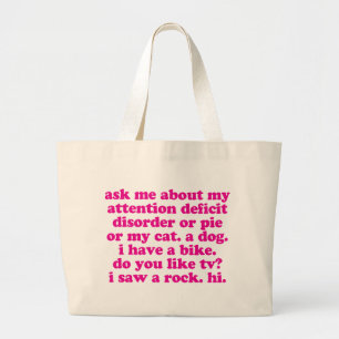 Grand Tote Bag La citation de manque de concentration AJOUTENT