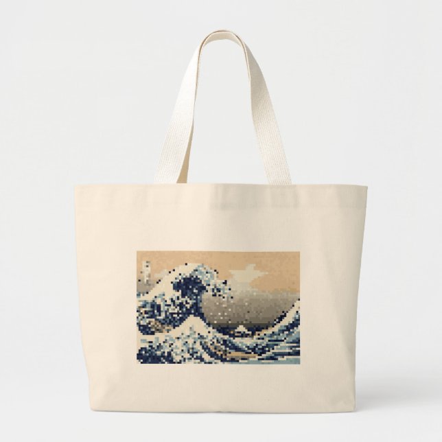 Grand Tote Bag La Grande vague au large de Kanagawa 8 bits Pixel  (Devant)
