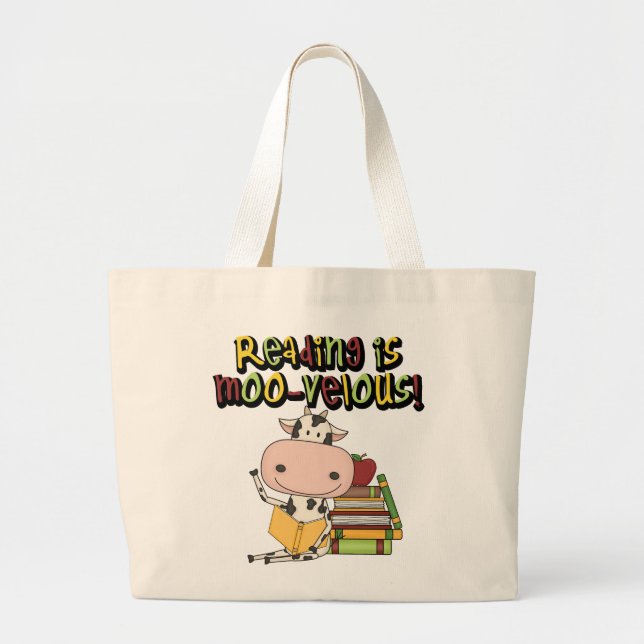 Grand Tote Bag La lecture est MOO-velous (Devant)