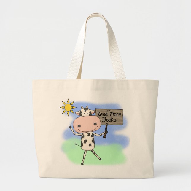 Grand Tote Bag La vache Lire Plus De Livres (Devant)