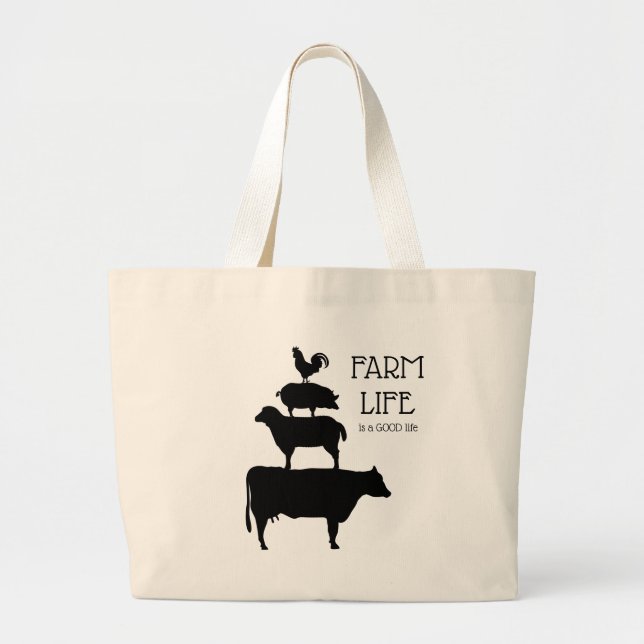 Grand Tote Bag La Vie Agricole Est Une Bonne Vie Avec Les Animaux (Devant)