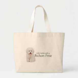 Grand Tote Bag La vie est meilleure Bichon Fourre-tout