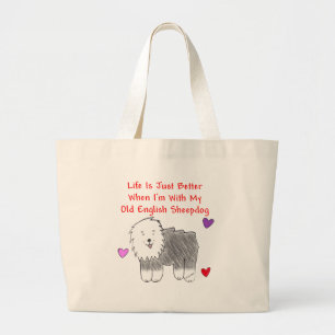 Grand Tote Bag La vieille vie anglaise de chien de berger est