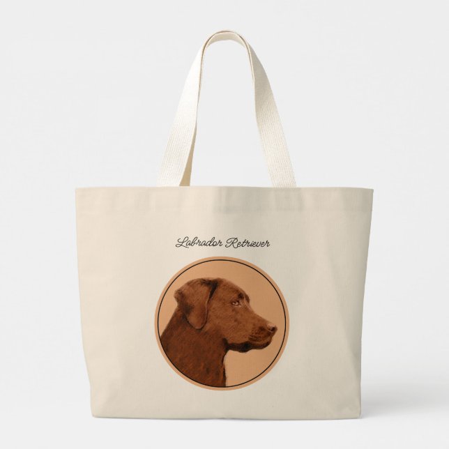 Grand Tote Bag Labrador Retriever Peinture Chocolat Lab Chien Art (Dos)