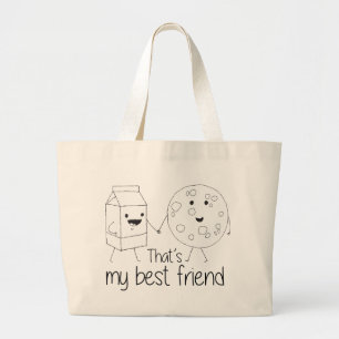 Grand Tote Bag Lait et biscuits Meilleurs amis BFF Friendship Art