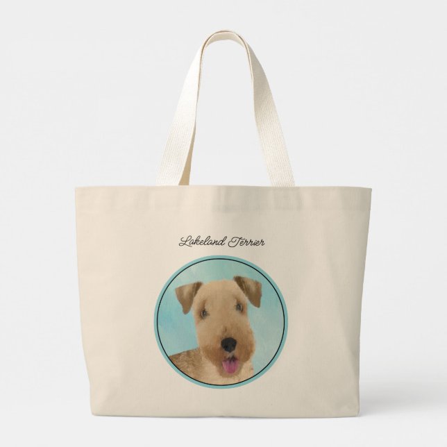 Grand Tote Bag Lakeland Terrier Peinture Cute Original Chien Art (Dos)