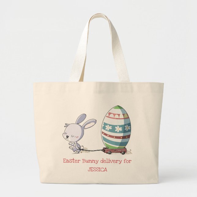 Grand Tote Bag Lapin de Pâques Pulling Trolley de Pâques sur mesu (Devant)