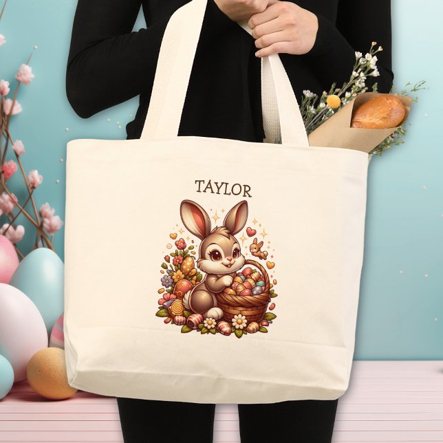 Grand Tote Bag Lapin lapin de Pâques personnalisé (Créateur téléchargé)