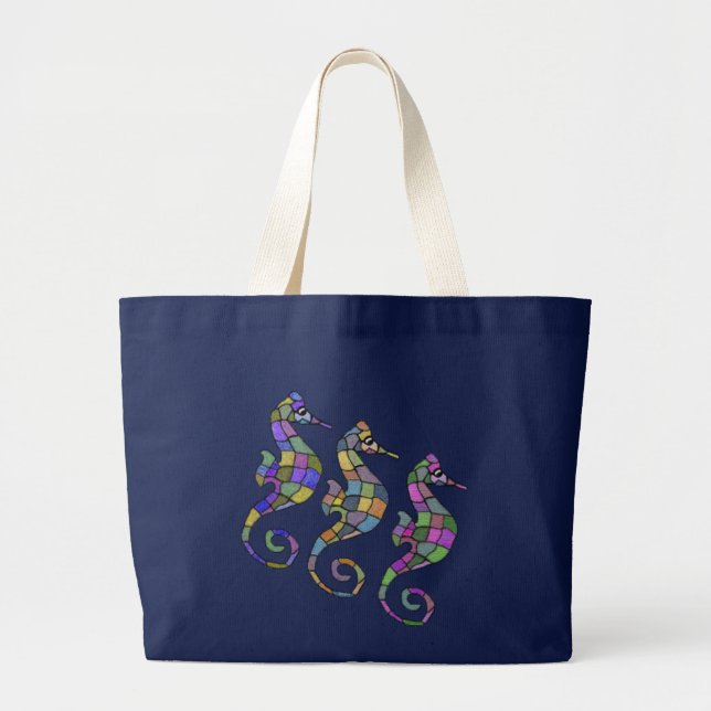 Grand Tote Bag L'arc-en-ciel d'hippocampe (Devant)
