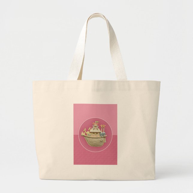 Grand Tote Bag L'arche de Noé rose (Devant)