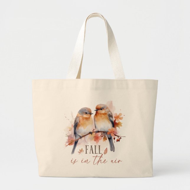 Grand Tote Bag L'Automne Est Dans L'Air - Beaux Oiseaux Et Feuill (Devant)