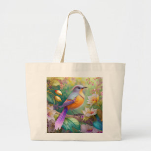 Grand Tote Bag Lavande Tête Orange Breased Imaginaire Oiseau