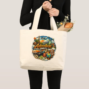 Grand Tote Bag L'aventure Attend Collage Vintage Voyage
