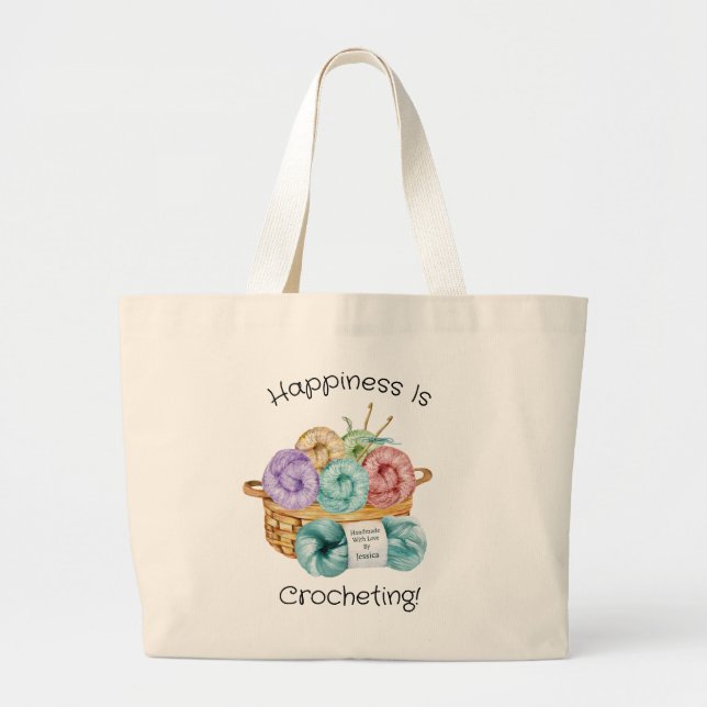 Grand Tote Bag Le Bonheur Est Le Crochet Personnalisé (Devant)