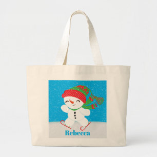 Grand Tote Bag Le bonhomme de neige de fête de Noël ajoutent le