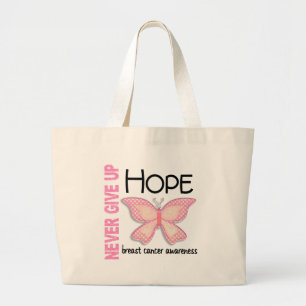 Grand Tote Bag Le cancer du sein n'abandonnent jamais le papillon