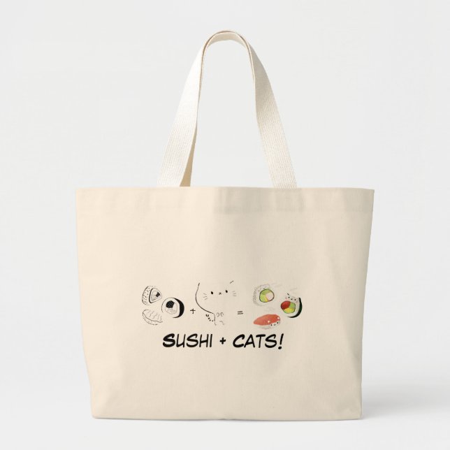 Grand Tote Bag Le chat plus des sushi égale la gentillesse ! (Devant)