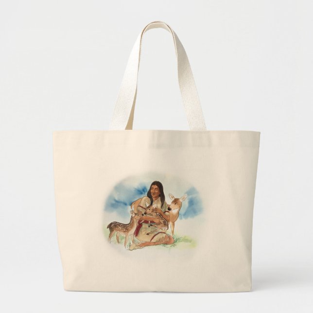 Grand Tote Bag Le clan de cerfs communs enfantent (Devant)
