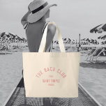 Grand Tote Bag Le Club Bach Rose Crest Personnalisé Enterrement d<br><div class="desc">Les sacs fourre-tout du Club Bach sont parfaits pour votre enterrement de vie de jeune fille sur le thème du club de plage. Crête du club bach personnalisée en rose délavé. Personnalisez avec les détails de votre enterrement de vie de jeune fille... année, plage et destination. Parfait pour un enterrement...</div>