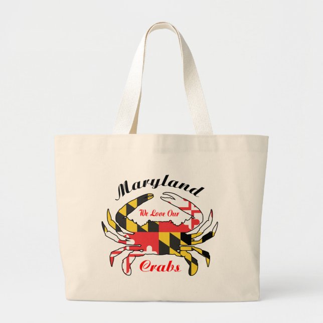 Grand Tote Bag Le crabe de drapeau du Maryland cuit à la vapeur (Devant)