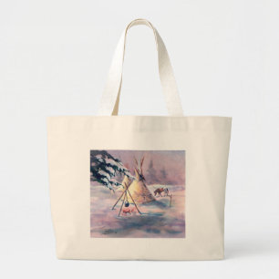 Grand Tote Bag Le FEU et APPALOOSA de TIPI d'HIVER par SHARON