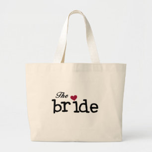 Grand Tote Bag Le noir de jeune mariée avec le coeur rouge