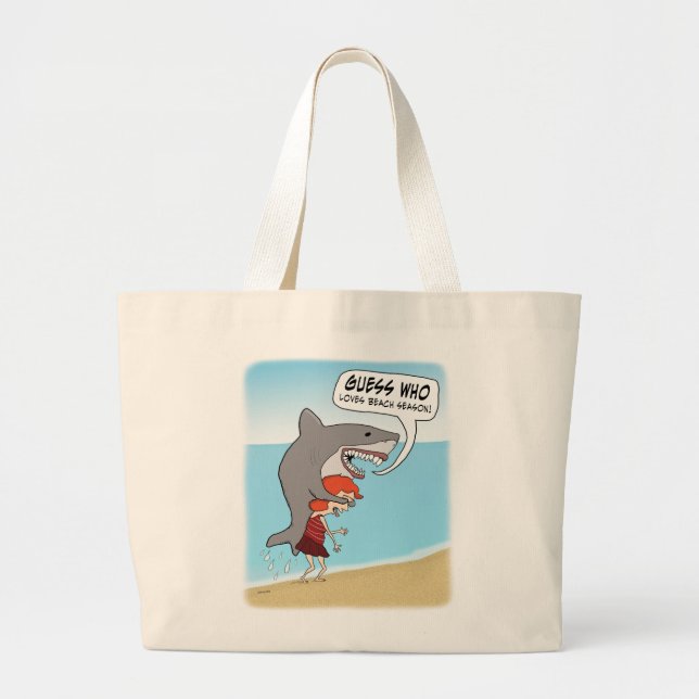 Grand Tote Bag Le requin drôle aime la saison de plage (Devant)