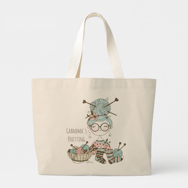 Grand Tote Bag Le Tricot de grand-mère Mignonne Whimsical Modern  (Dos)