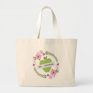 Grand Tote Bag Le vert floral Apple de guirlande a personnalisé