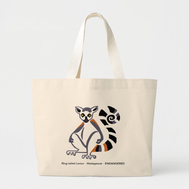 Grand Tote Bag LEMUR à queue de cerne - Amoureux des animaux - Fa (Devant)